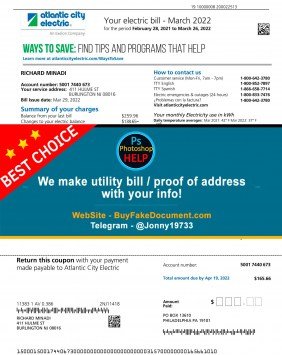 New Jersey atlantic city electric Sample Fake utility bill